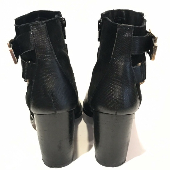 Topshop Buckle Bootie Ankle Boot Black Leather - Picture 4 of 8